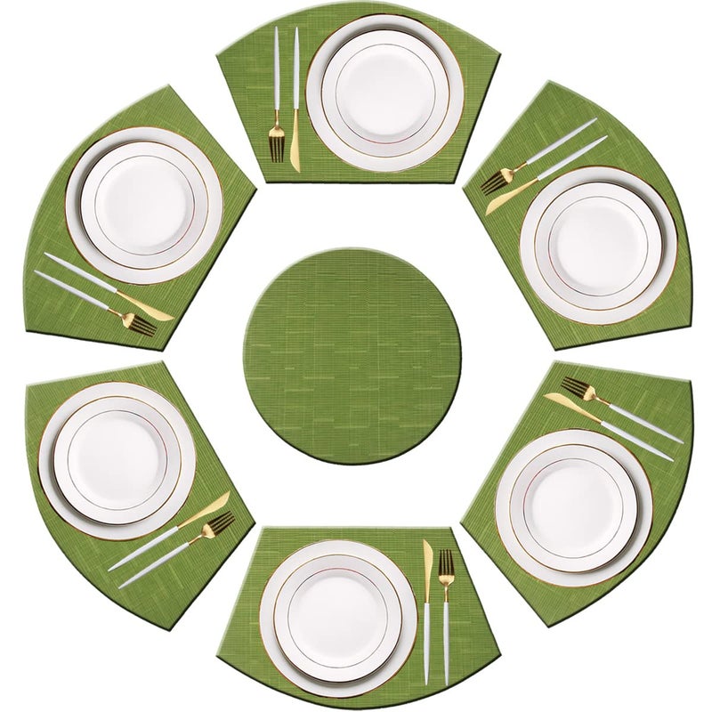 PIGCHCY Wedge Shaped Placemats Set of 6 with Centerpiece Round Mats Washable Kitchen Placemats Heat-Resistant Table Mats (Sage Green) - Image 1